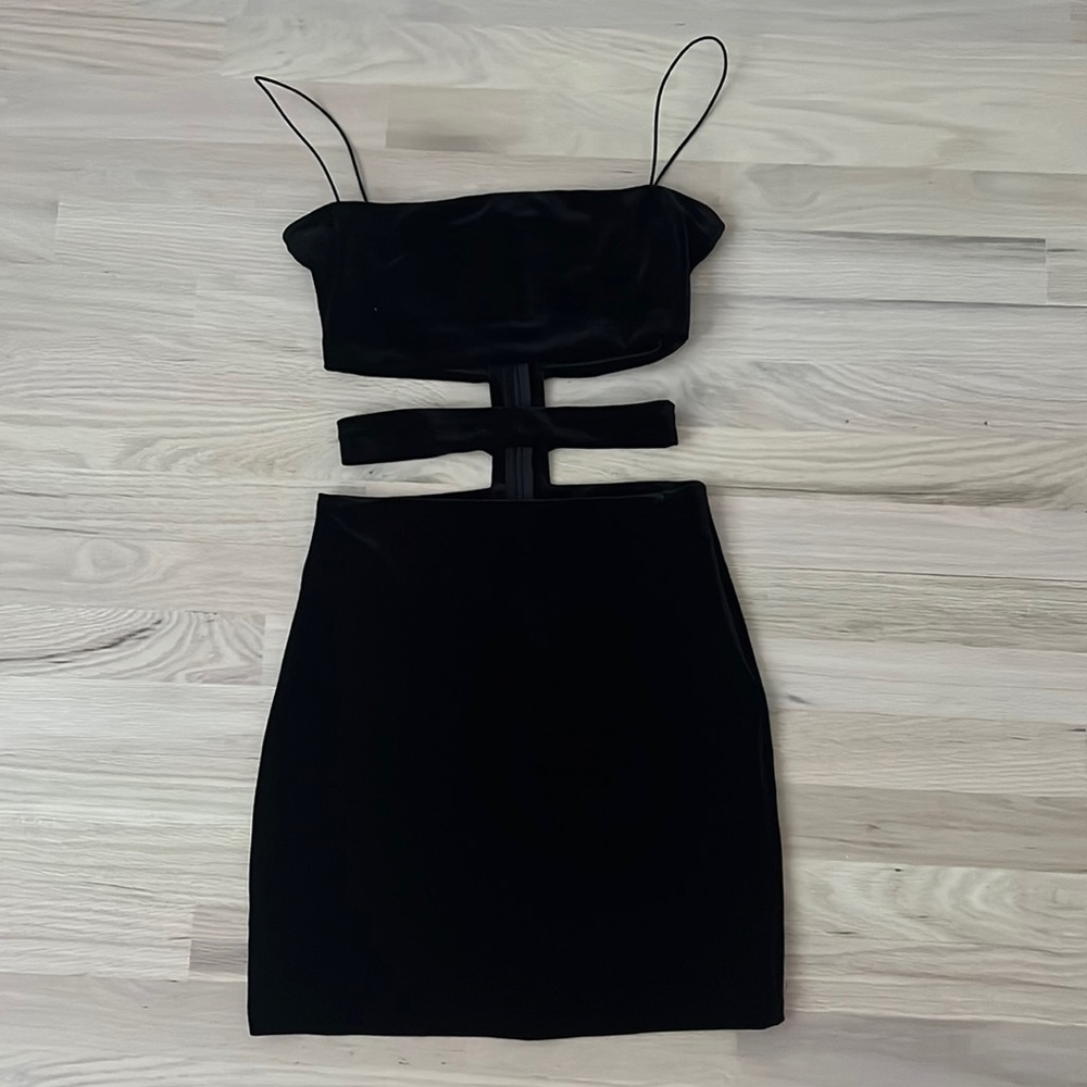 Tiger Mist black velvet cut out mini dress small